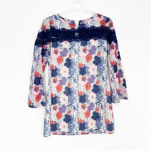 Chelsea28 Floral Lace Shift Dress Long Sleeve LG